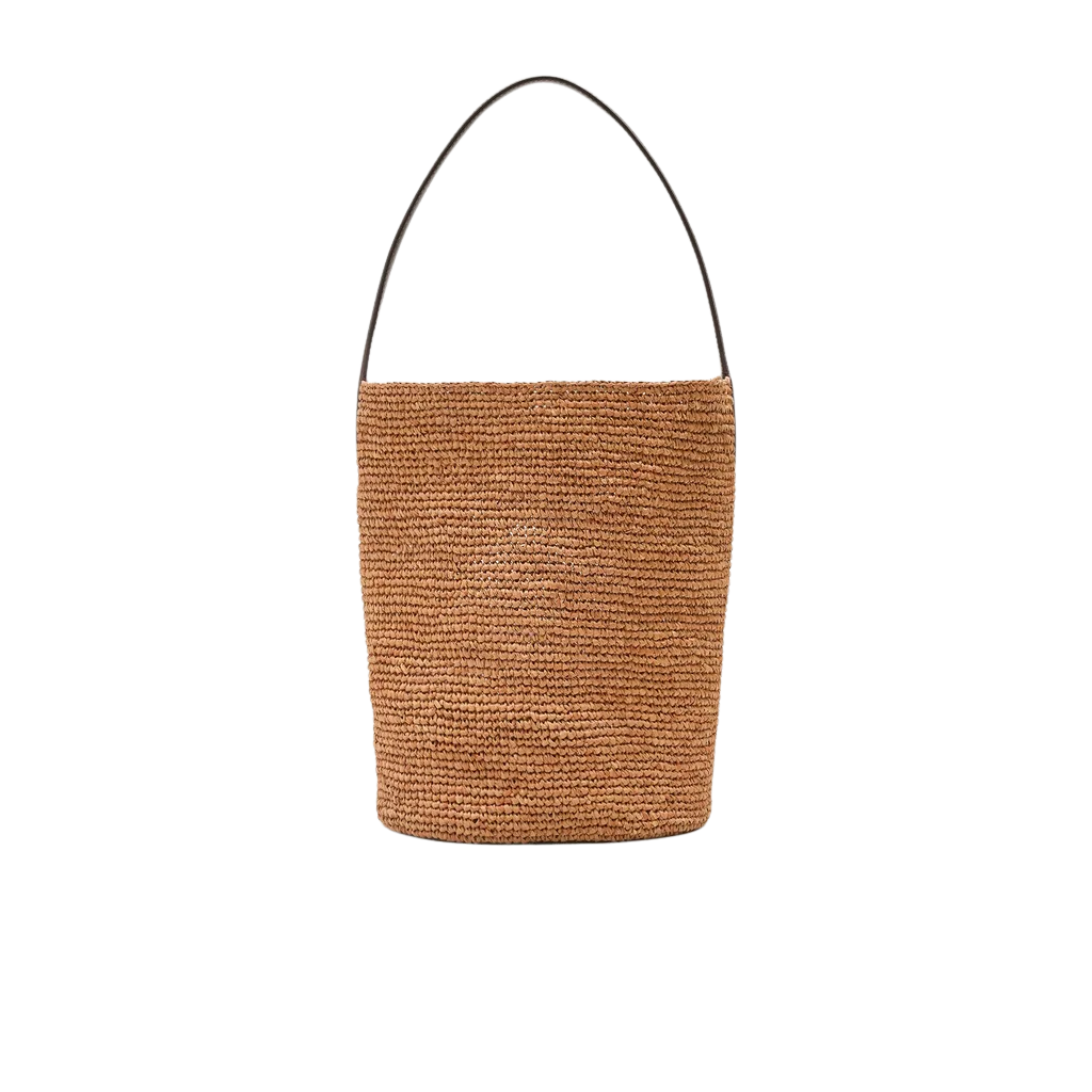 Berkeley handknotted bucket bag in raffia