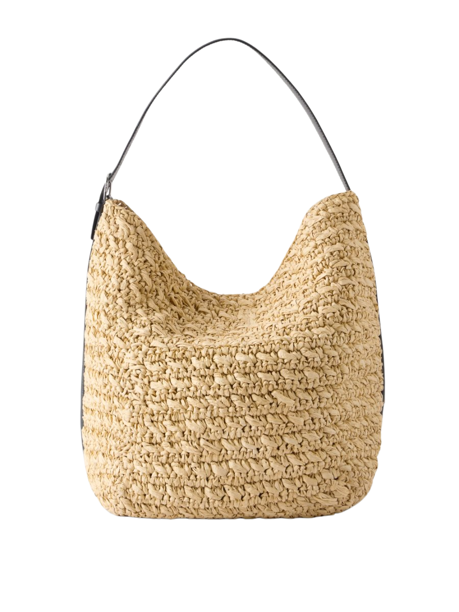 TOTEME Leather-trimmed raffia shoulder bag