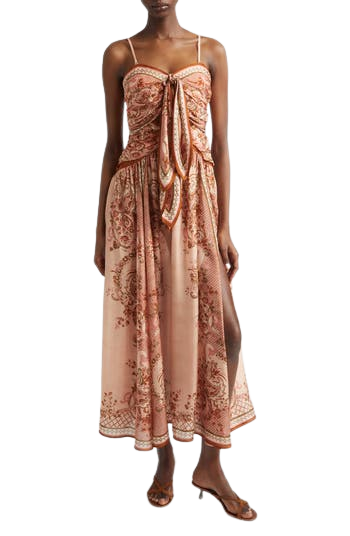 Aster Paisley Scarf Tie Silk Midi Dress