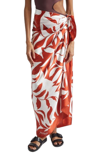 Beachwear Foam Leaf Print Silk Scarf