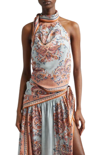 Aster Paisley Scarf Tie Silk Halter Top