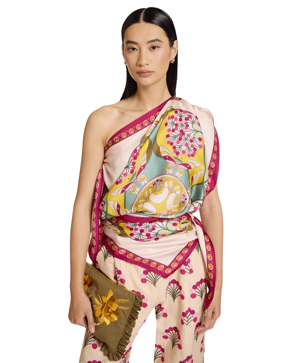 Full-On Foulard Florette Placée Fuchsia in Silk Twill
