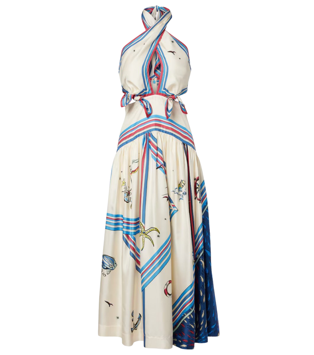 Apollo cutout printed silk midi dress