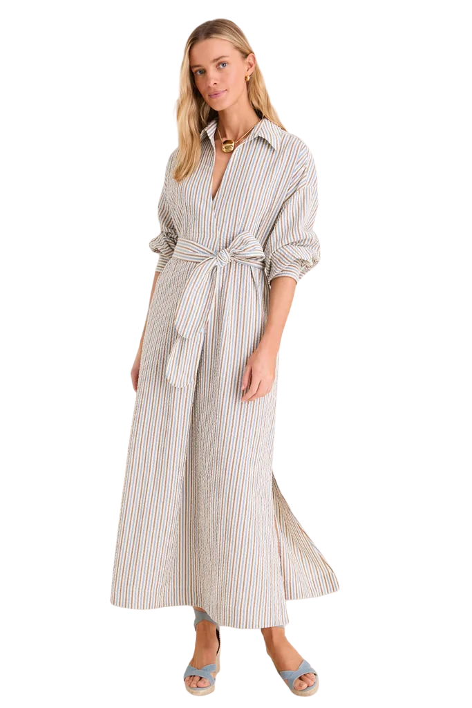 Multi Seersucker Annette Maxi Shirt Dress