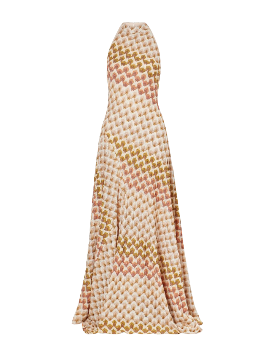 MISSONI Striped metallic crochet-knit halterneck maxi dress