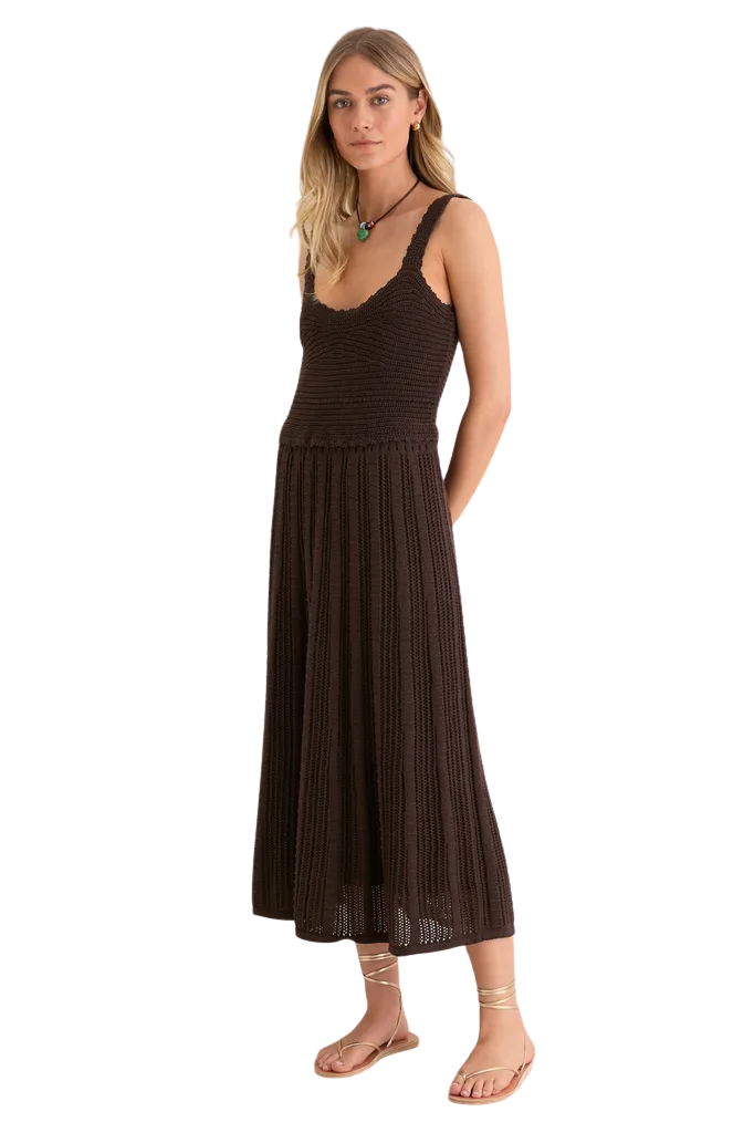 Chocolate Brown Knit Anne Midi Dress