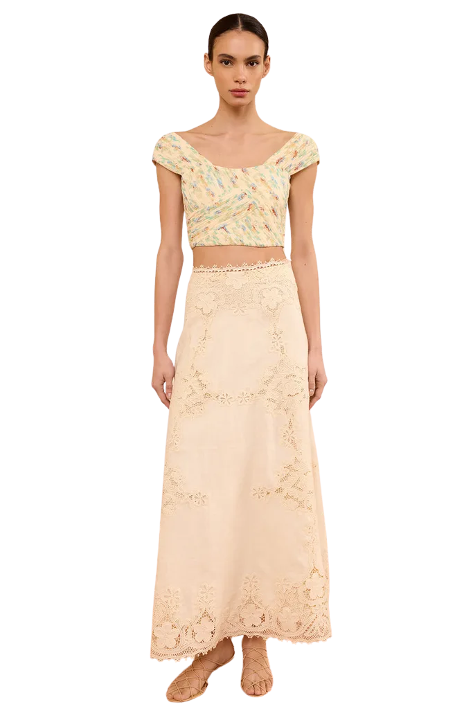 Fleur Linen Midi Skirt - Ivory