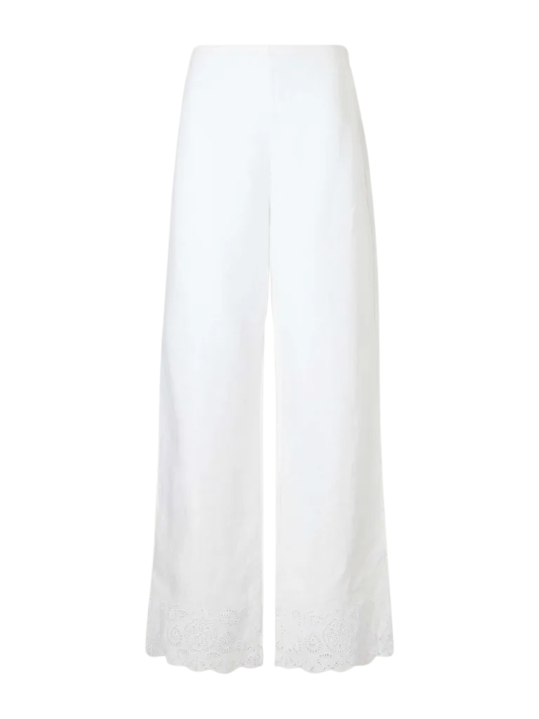 Oscar embroidered linen straight-leg pants