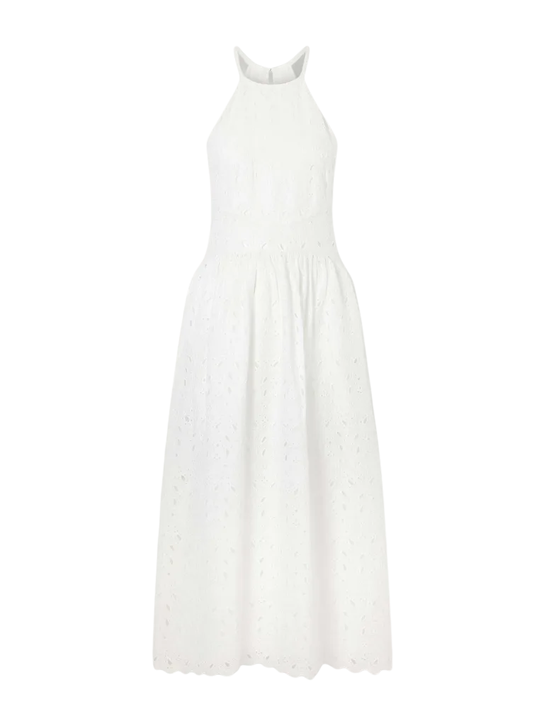 Scalloped broderie anglaise ramie halterneck midi dress