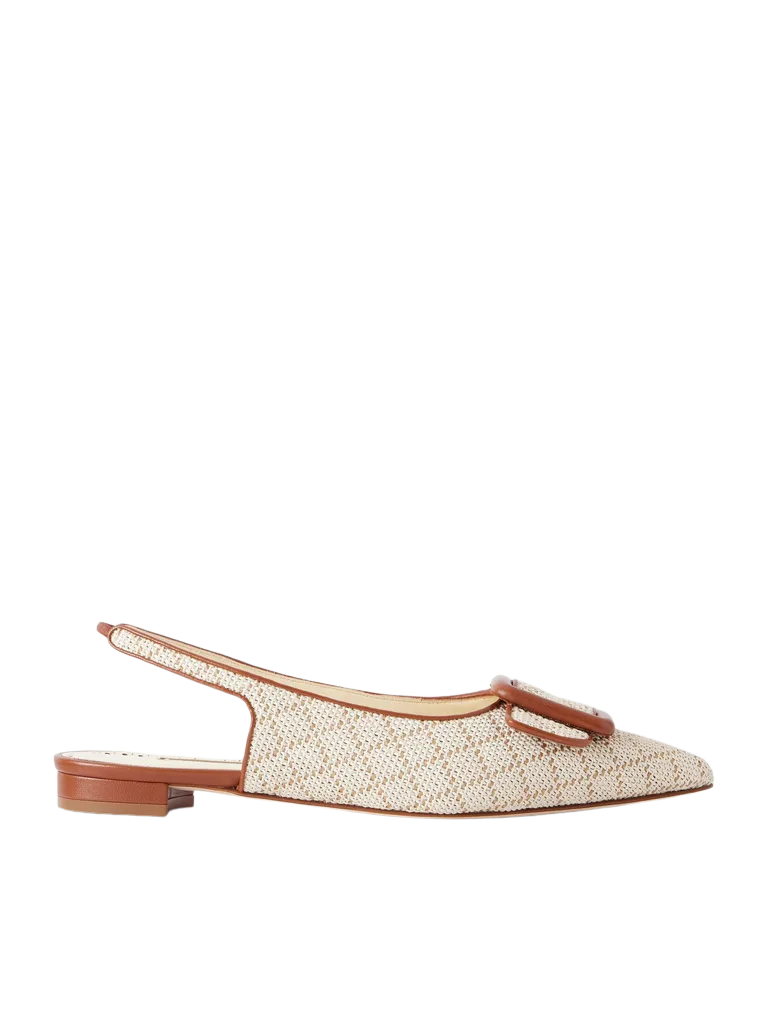Maylurabi buckle-detailed leather-trimmed woven slingback pumps