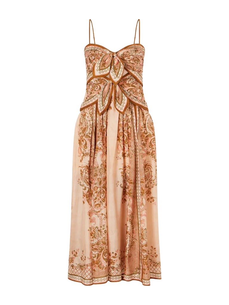 Aster cutout knotted printed silk midi dress
