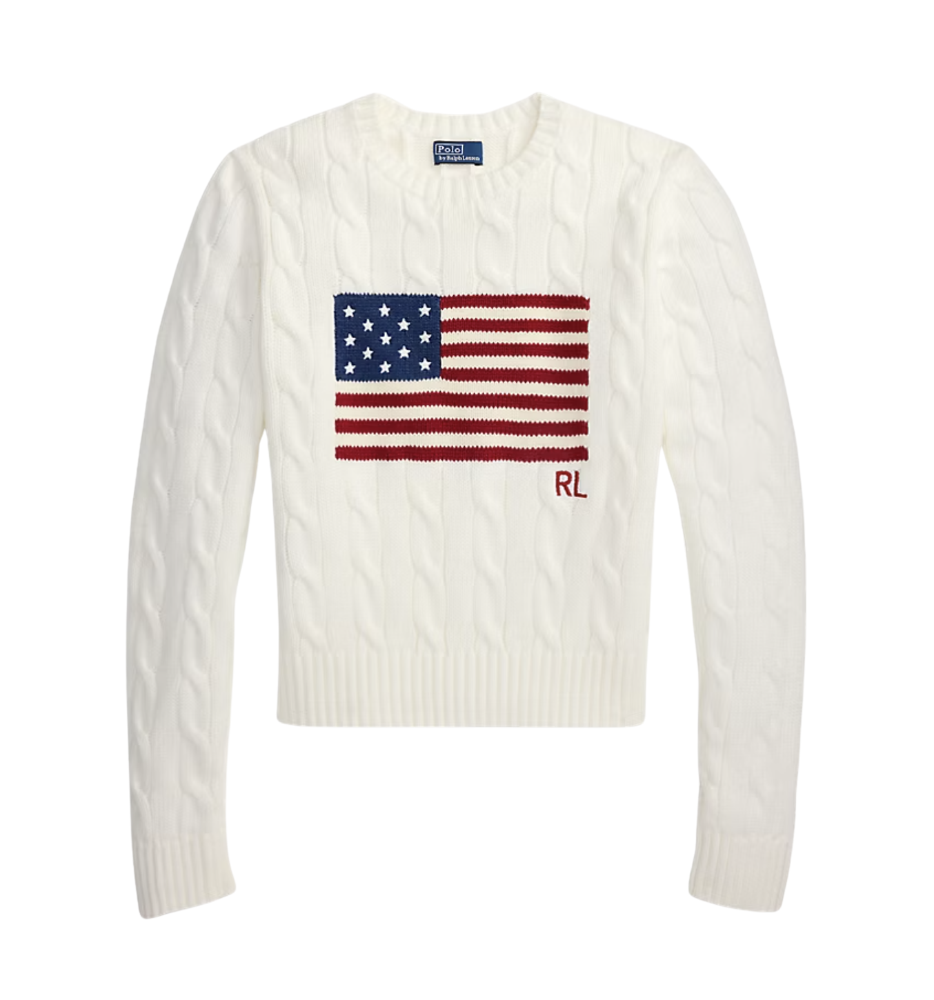 Flag Cable-Knit Cotton Cropped Sweater