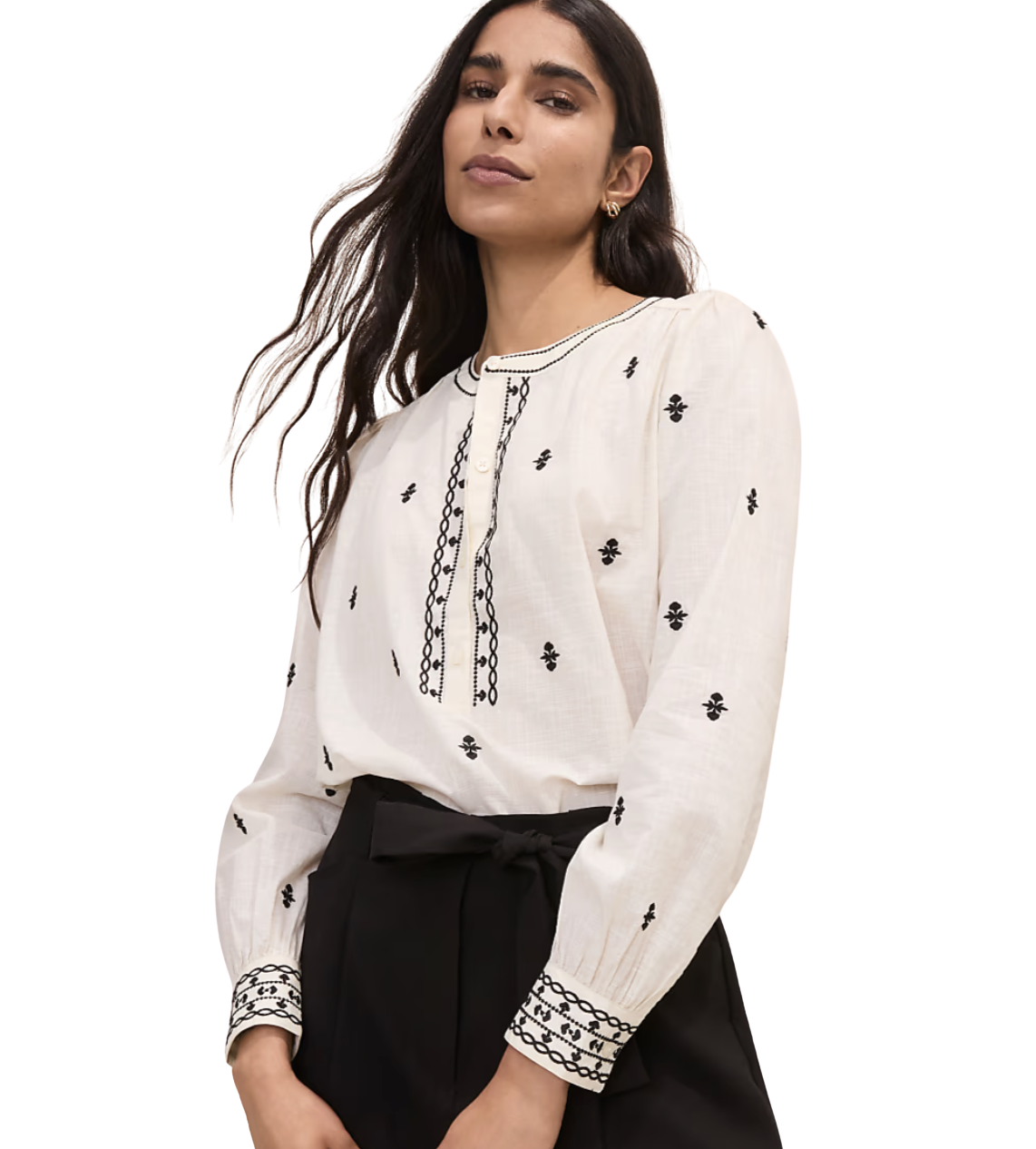 Embroidered Split Neck Blouse