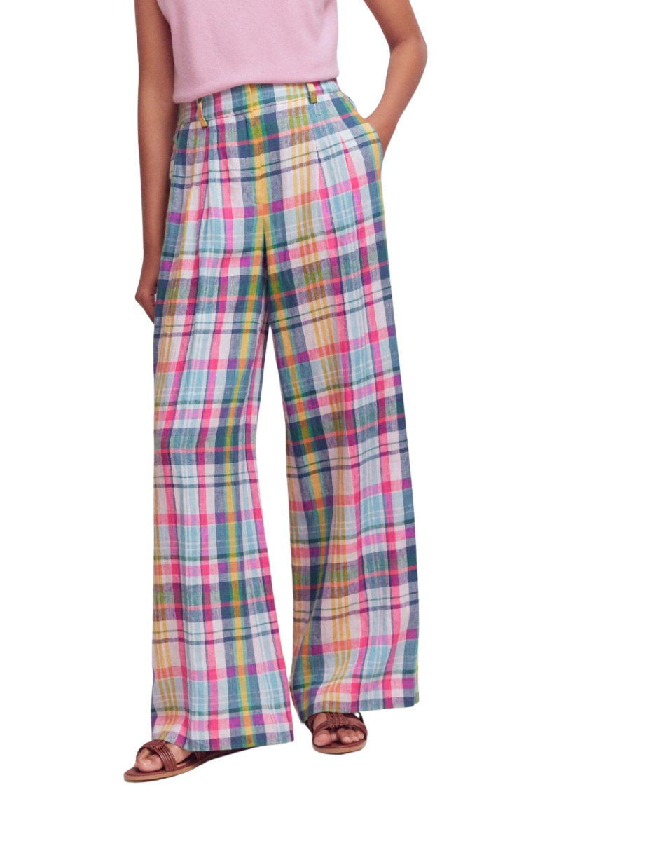 Kensington Linen Pants Blue, Pink and Green Madras
