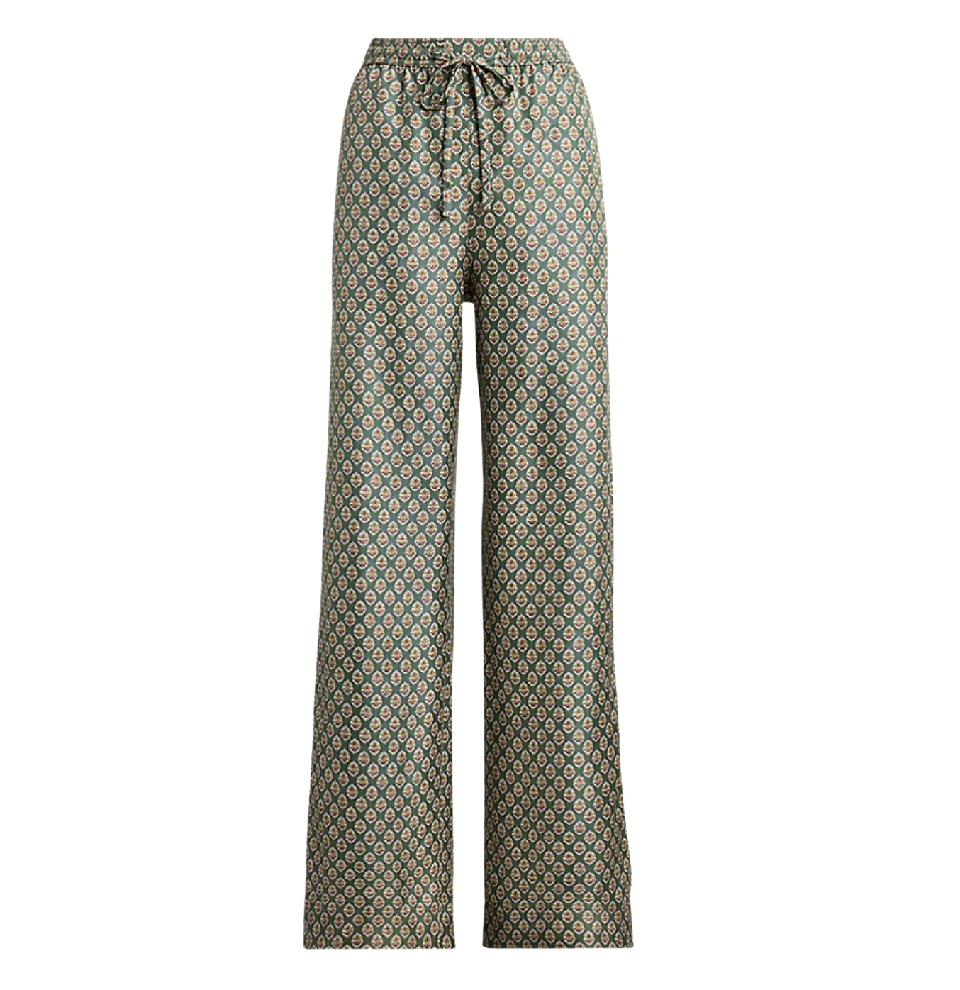 Floral Silk Drawstring Wide-Leg Pant