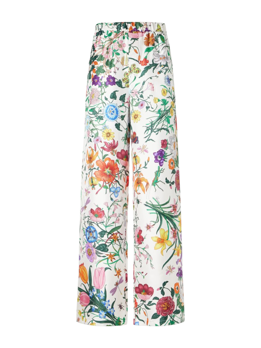 GUCCI Floral silk-twill pants