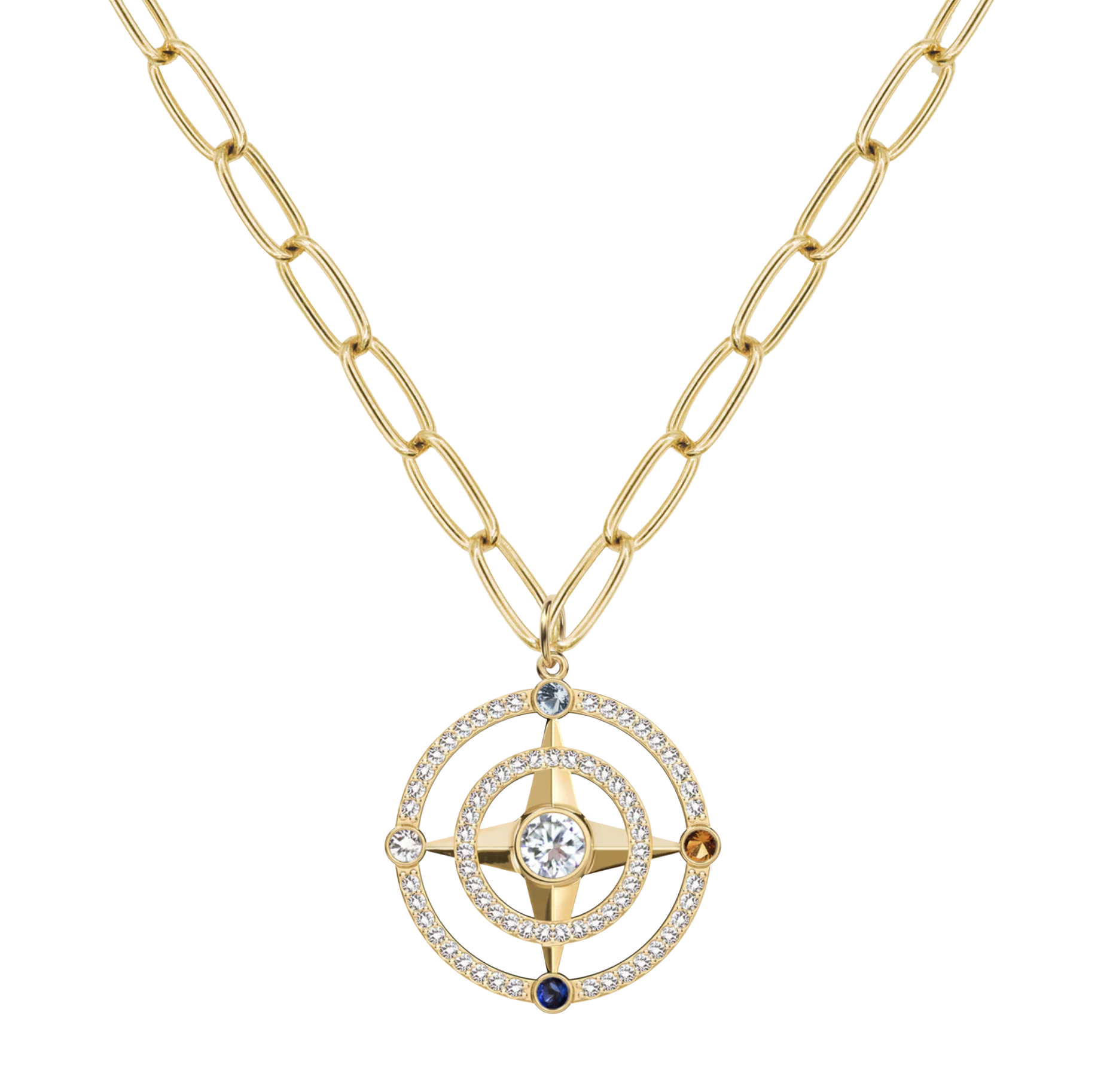 Compass Birthstone Pendant in 14k Gold