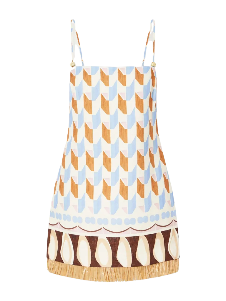 Valencia printed fringed linen mini dress