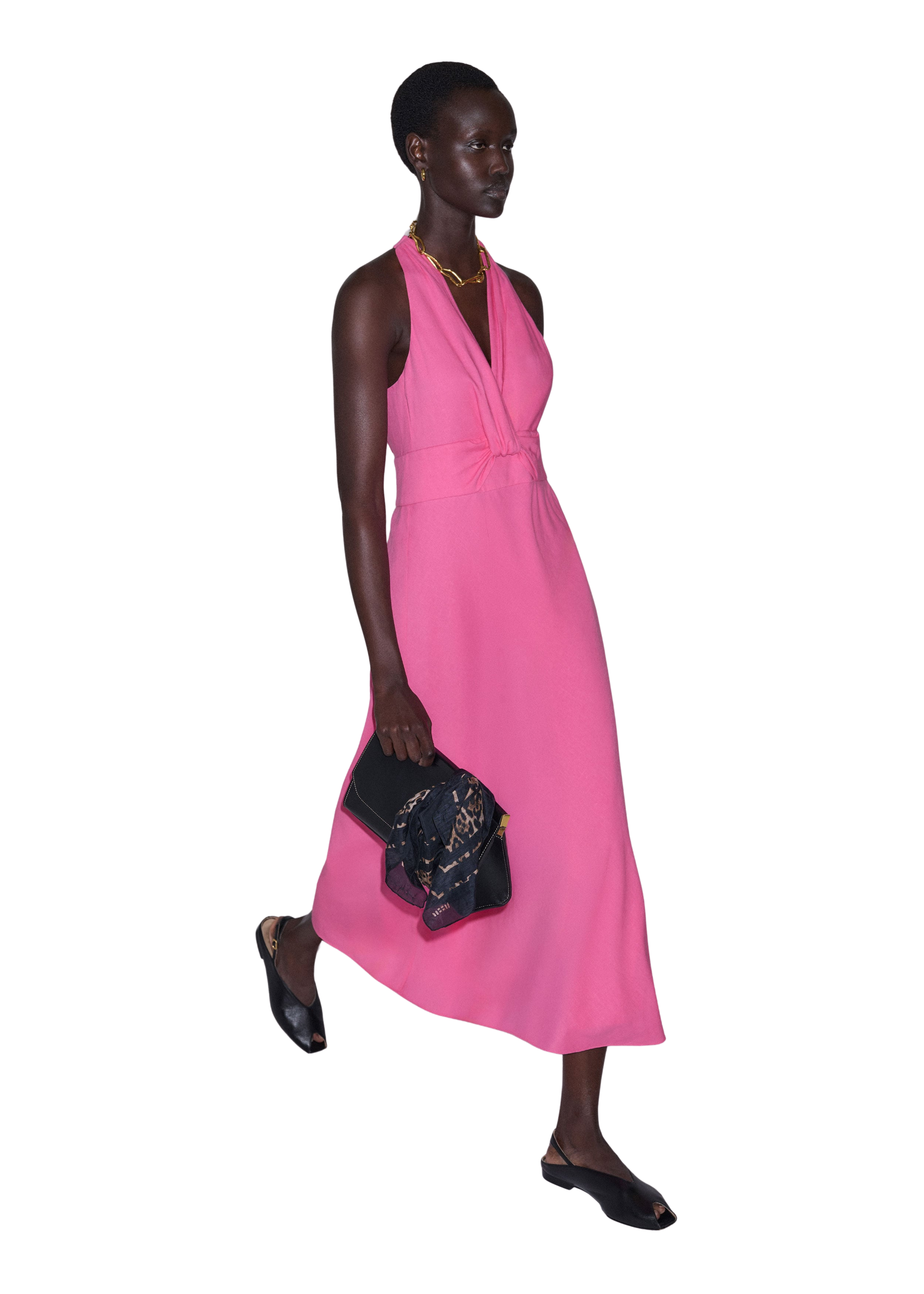 Twist Front Maxi Dress Crease-Less Linen
