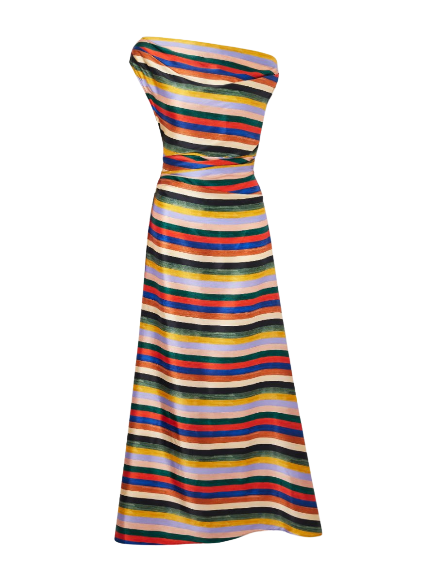 Phare one-shoulder draped striped silk-blend satin maxi dress
