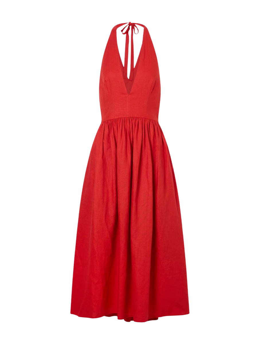 Grazia gathered linen midi dress