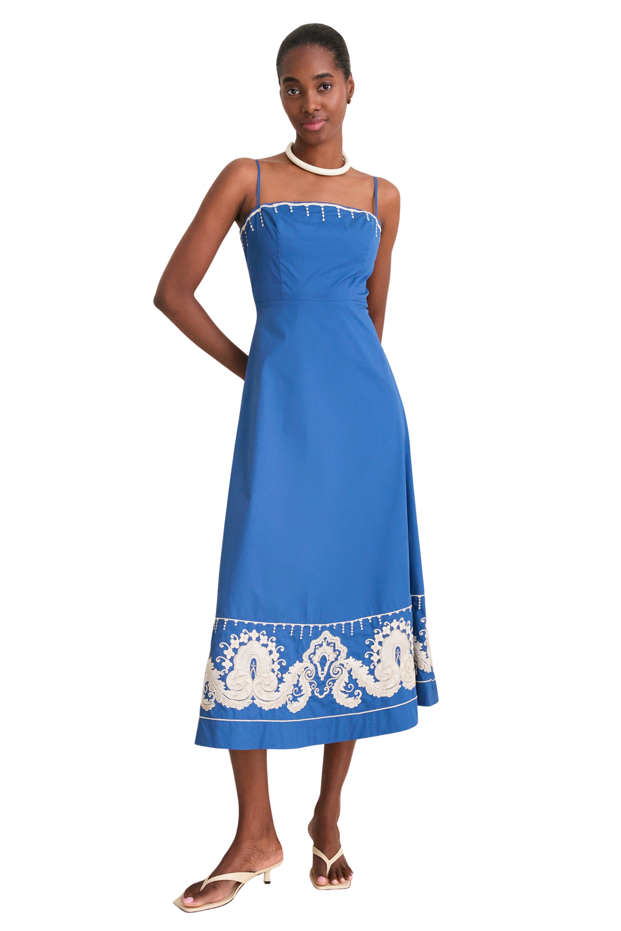 Azure Embroidered Cotton Rhea Maxi Dress