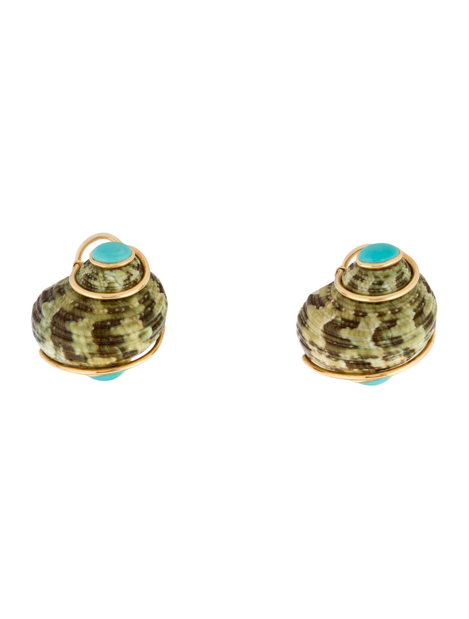 Seaman Schepps 18K Shell & Turquoise Clip-On Earrings