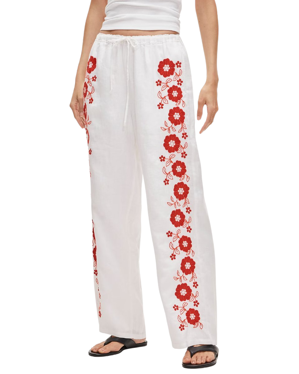 Soleil pant in embroidered linen