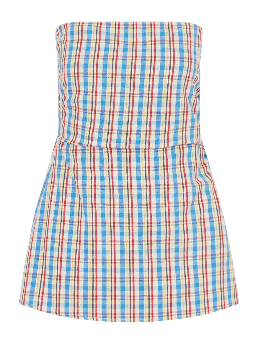 Isole strapless checked cotton and linen-blend top