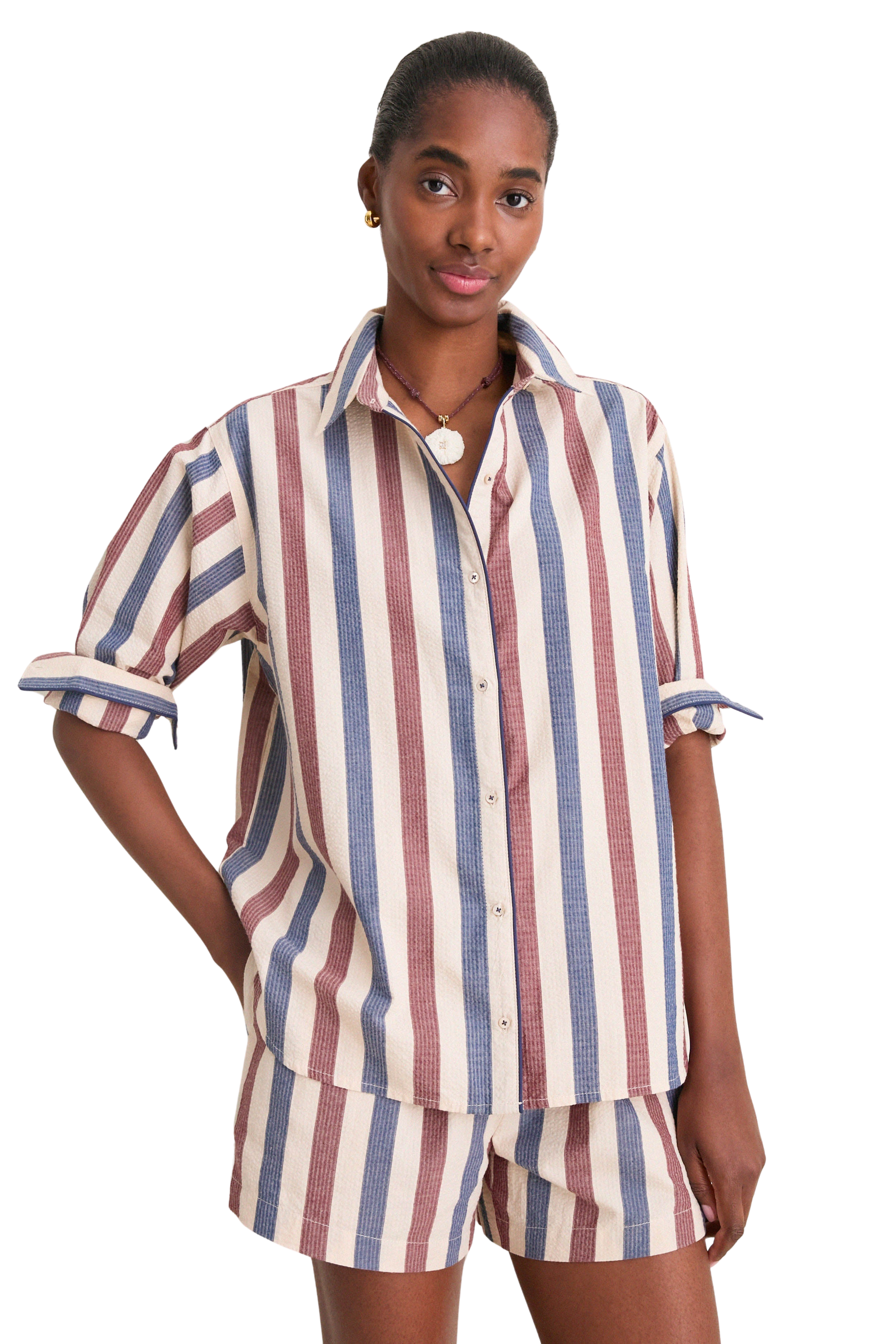 Boardwalk Stripe Seersucker Nadine Button Down