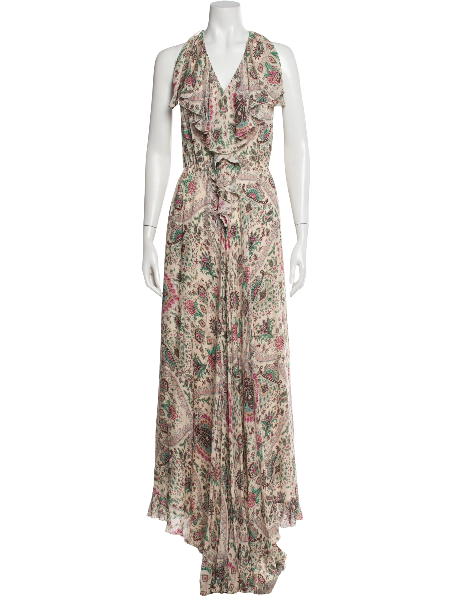 Etro Silk Dress Neutrals Floral Print Sleeveless with V-Neck