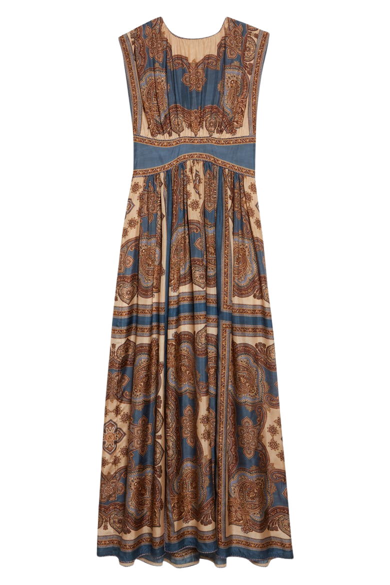 Mahon Print Empire Waist Silk Maxi Dress