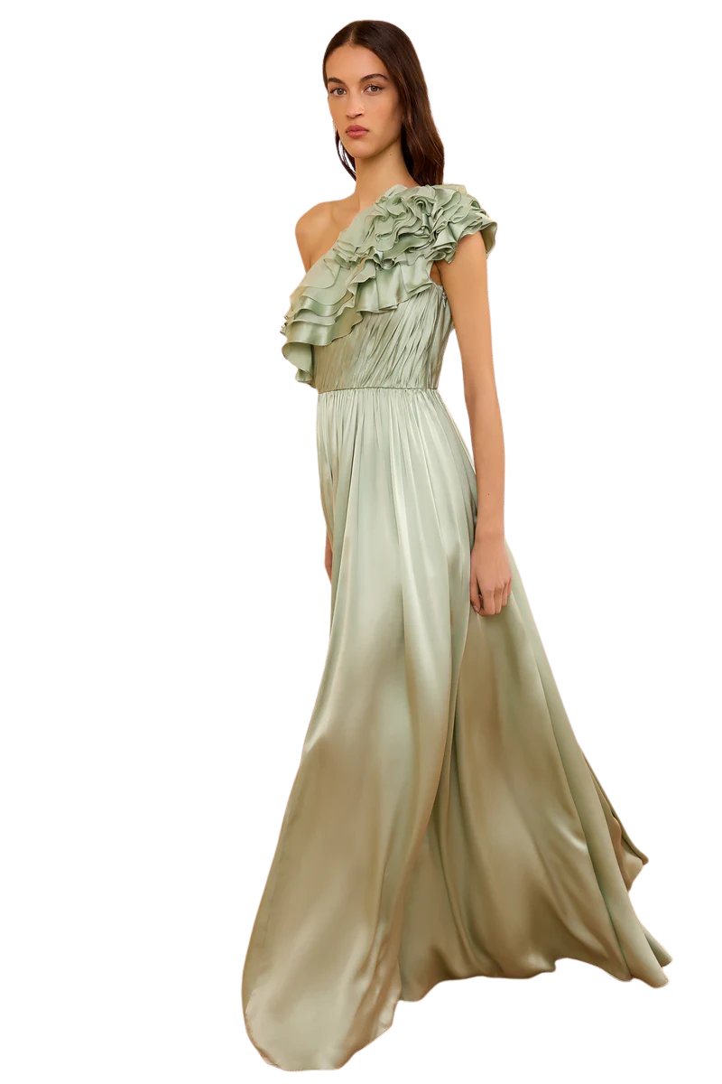 Avalina Ruffled Silk One Shoulder Gown