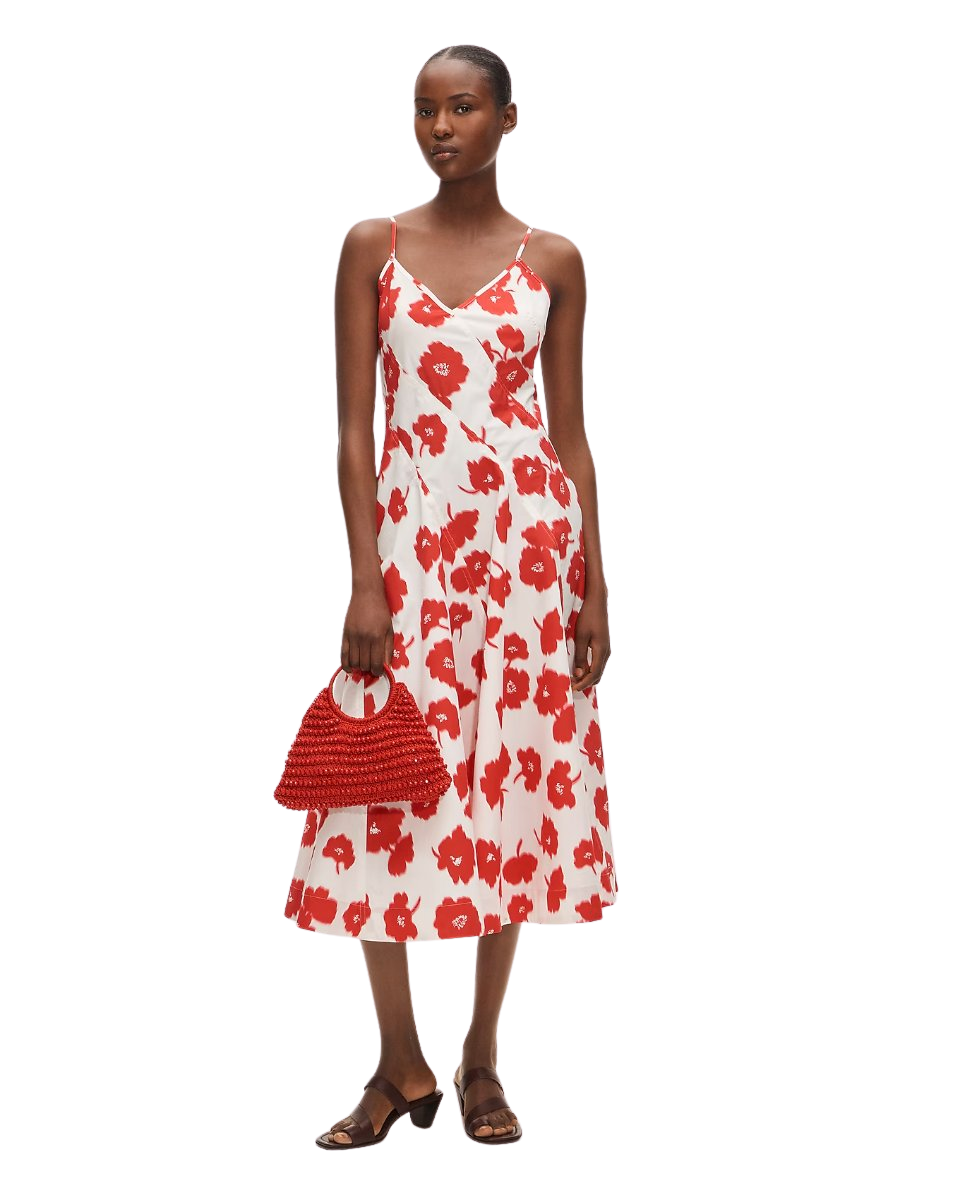 Diagonal-seam dress in blurred floral