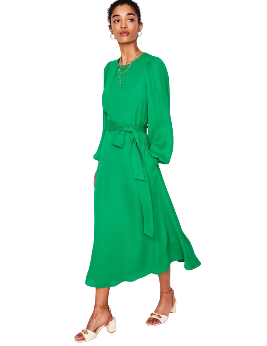 Blouson Sleeve Midi Dress Rich Emerald