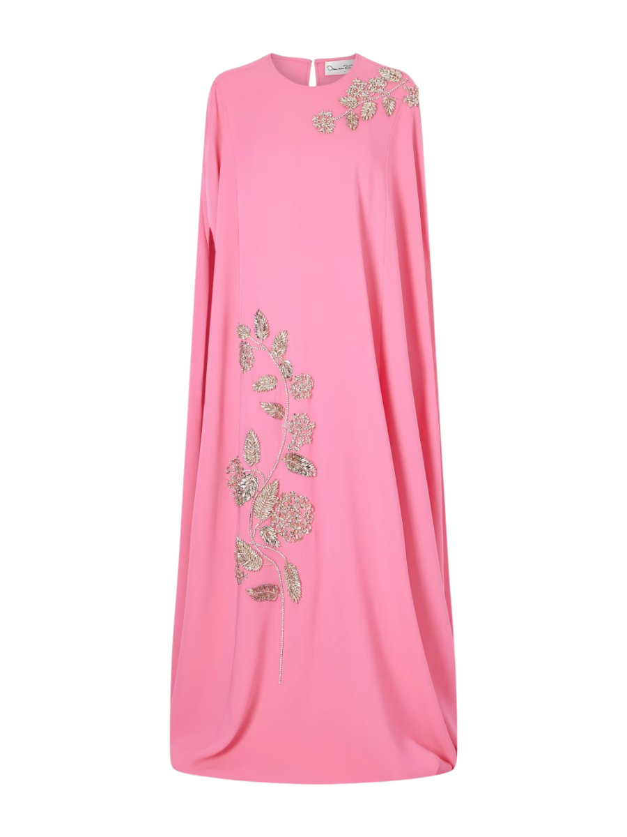 Cape-effect embellished silk-blend gown