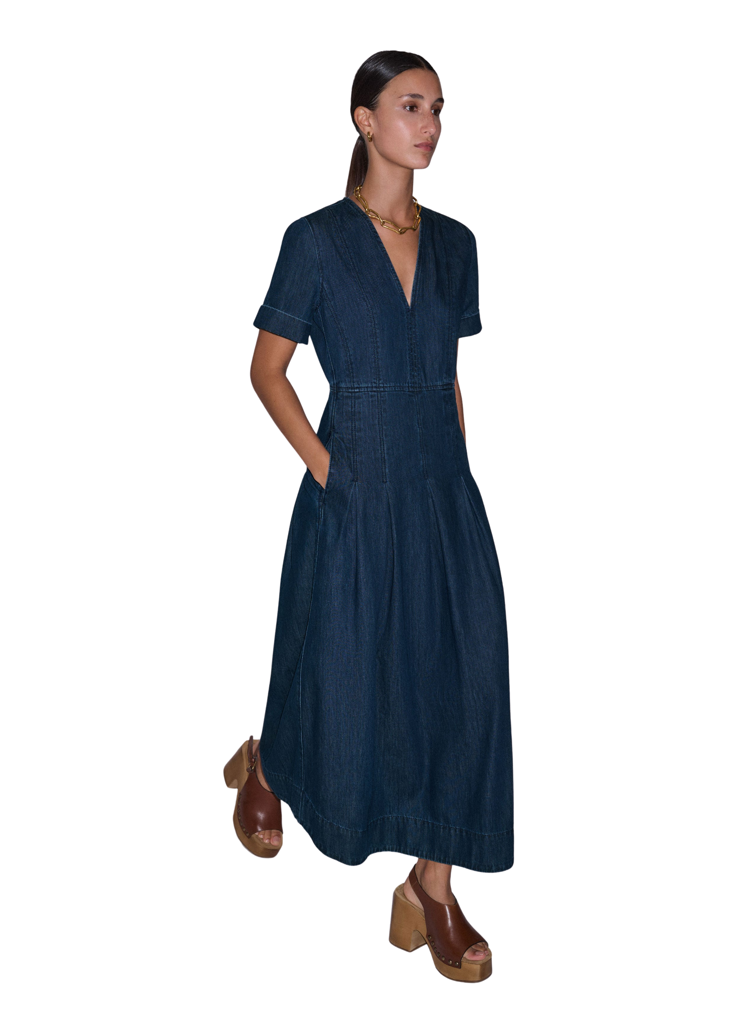 Drop Pleat Maxi Dress - Lightweight Denim