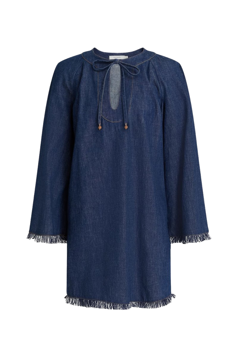 ZIMMERMANN Fringed denim mini dress