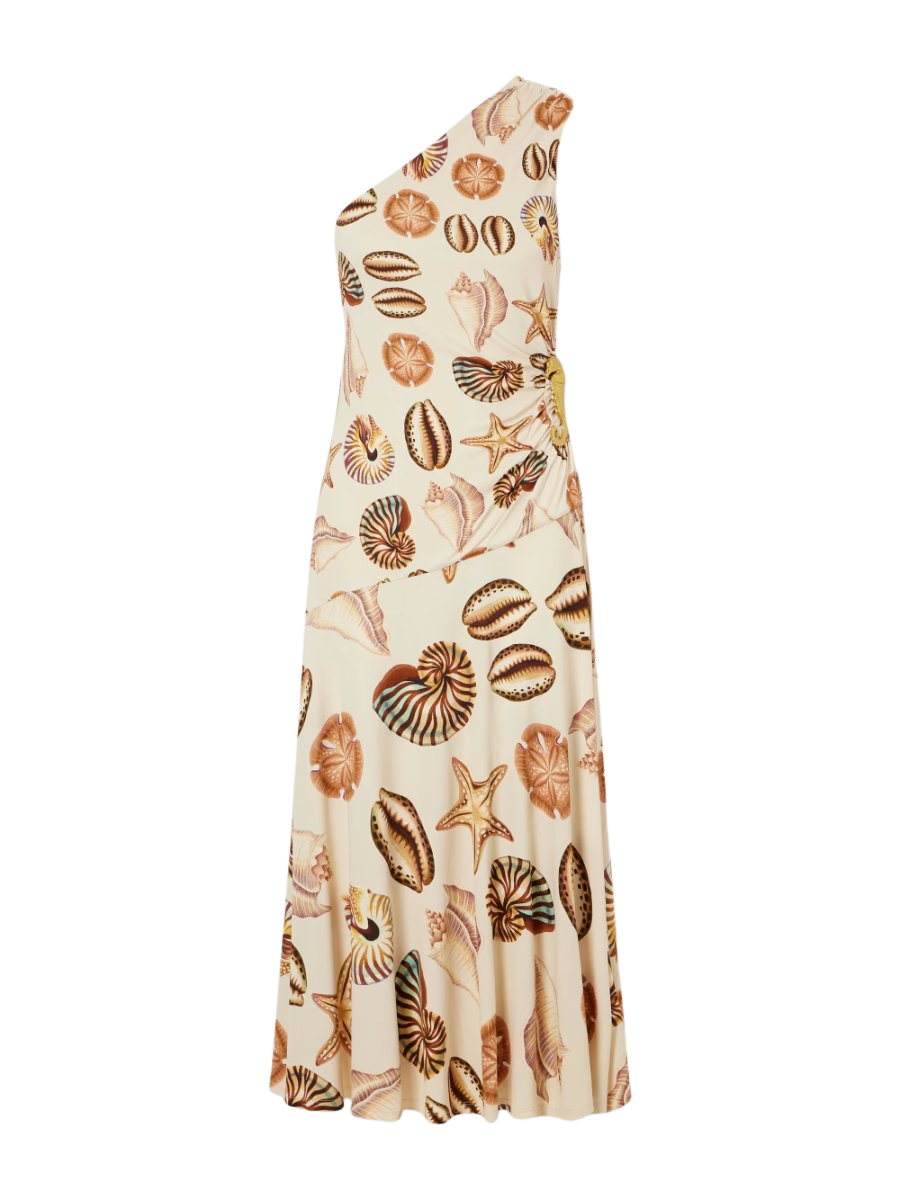 FARM RIO Embellished gathered one-shoulder printed woven midi dress