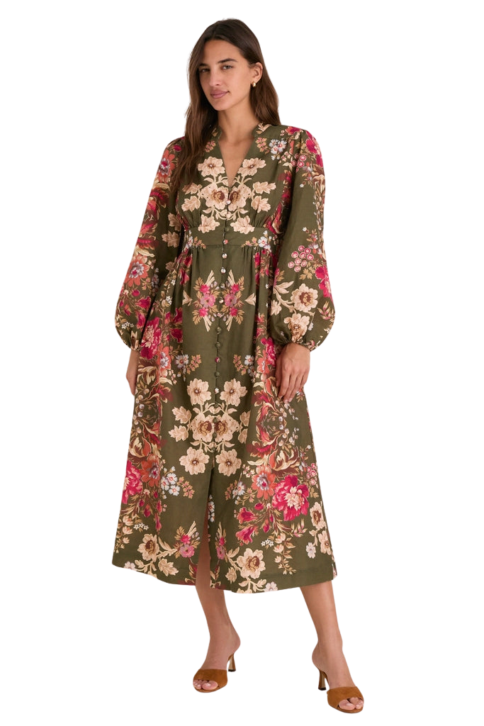 Olive Ornate Floral Serena Dress