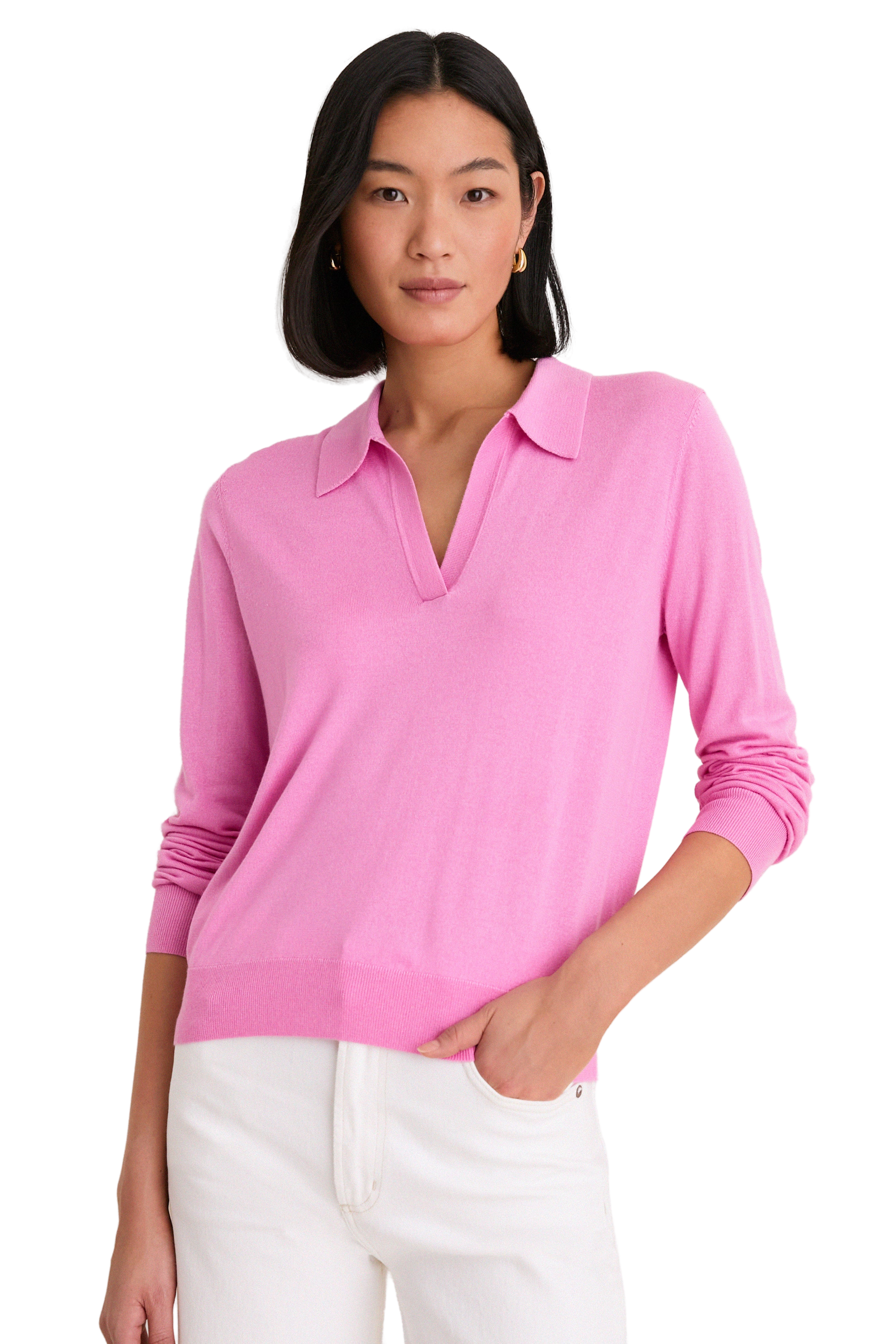 Carnation Pink Cashmere Silk Theo Polo