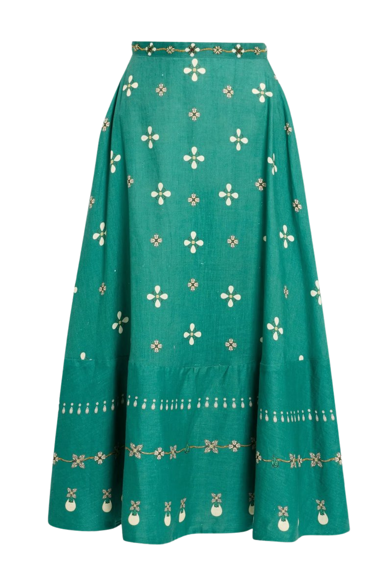 Bel Mar Esmeralda printed linen midi skirt