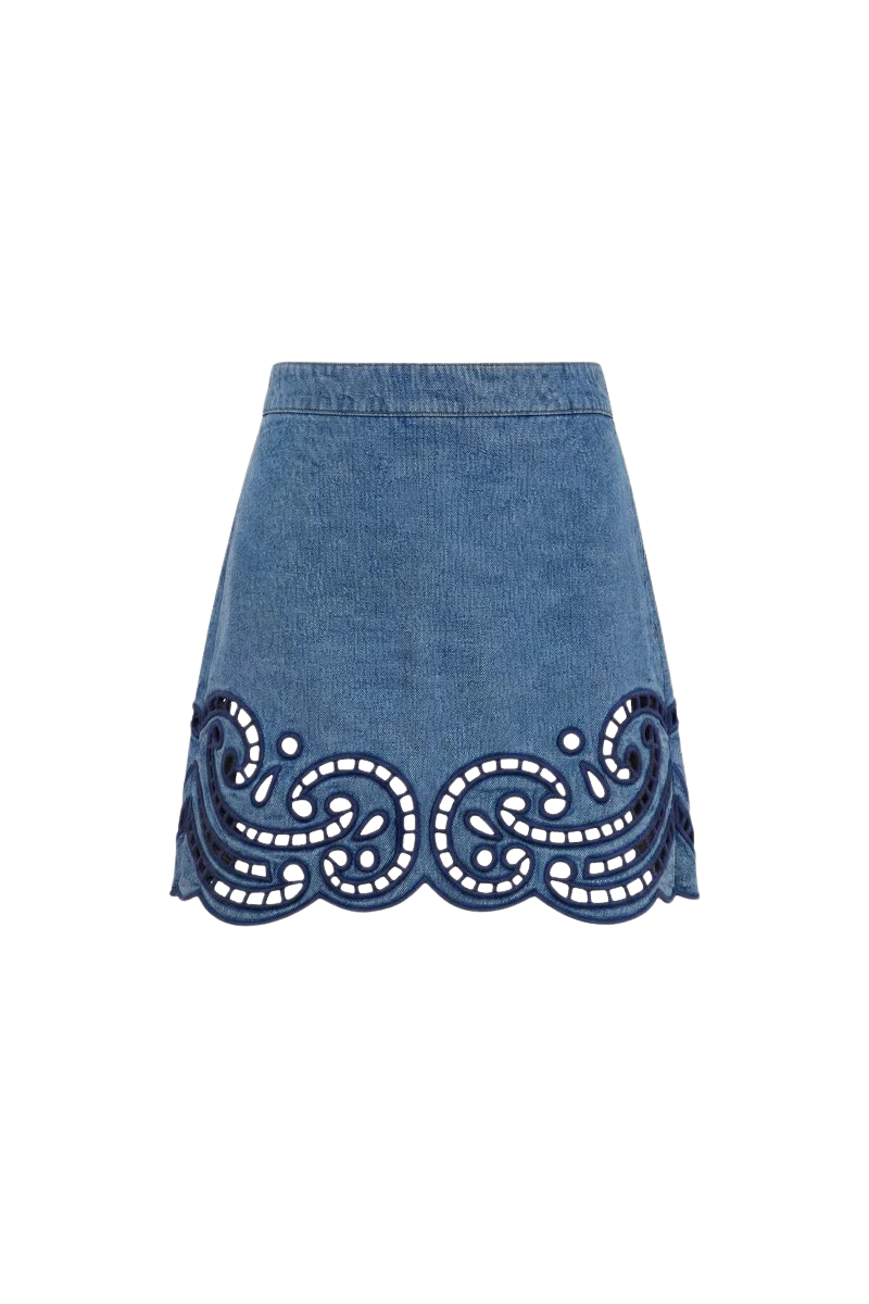 The Cadiz Eyelet Denim Skirt