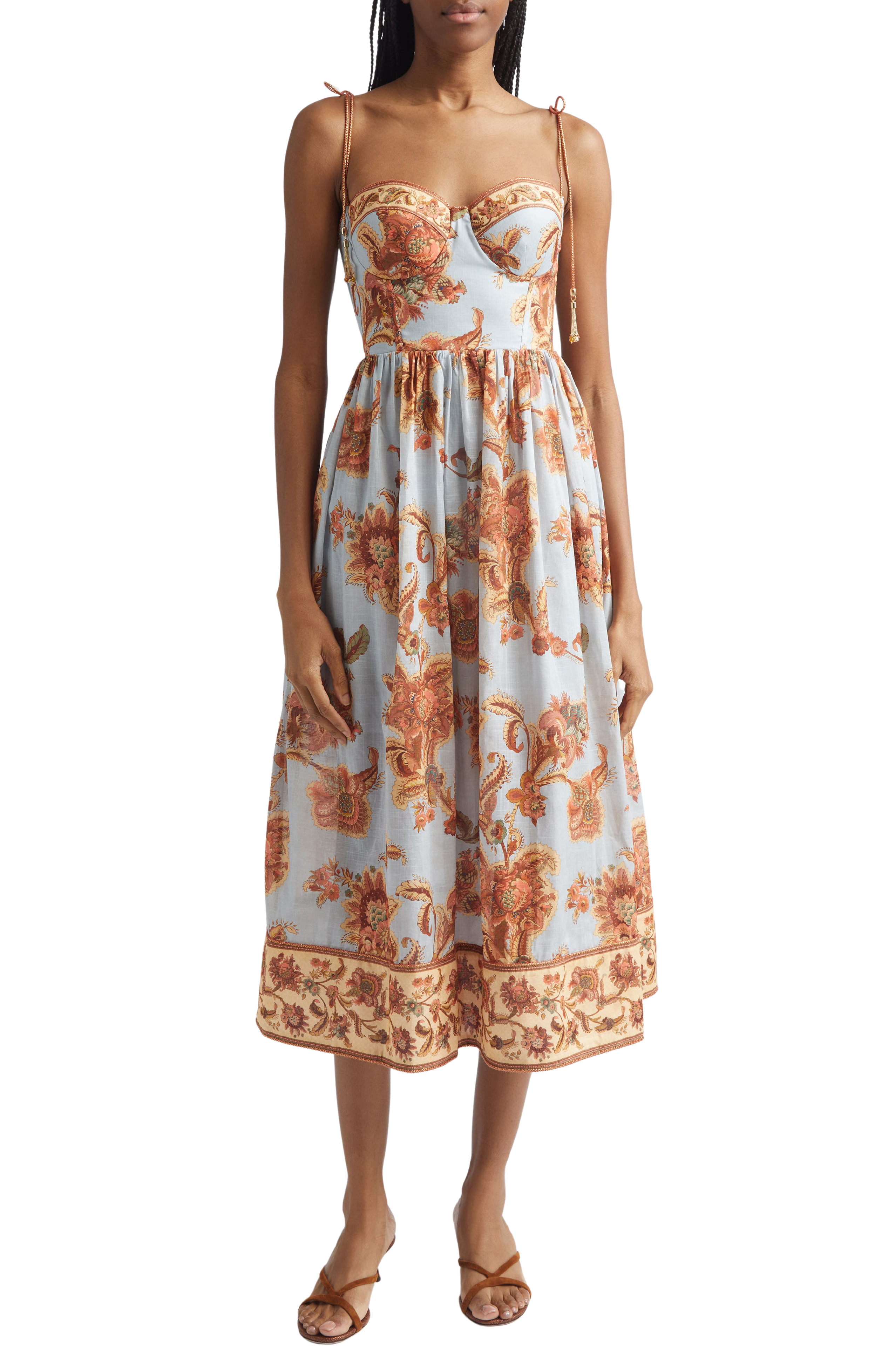 Aster Border Print Corset Midi Sundress