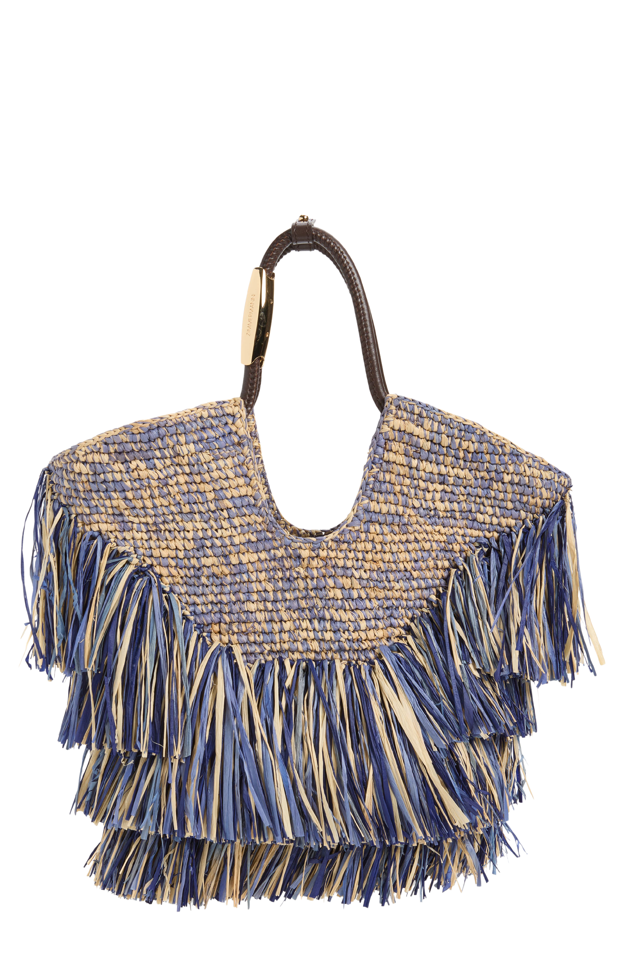 Small Goldentime Fringe Raffia Tote Bag