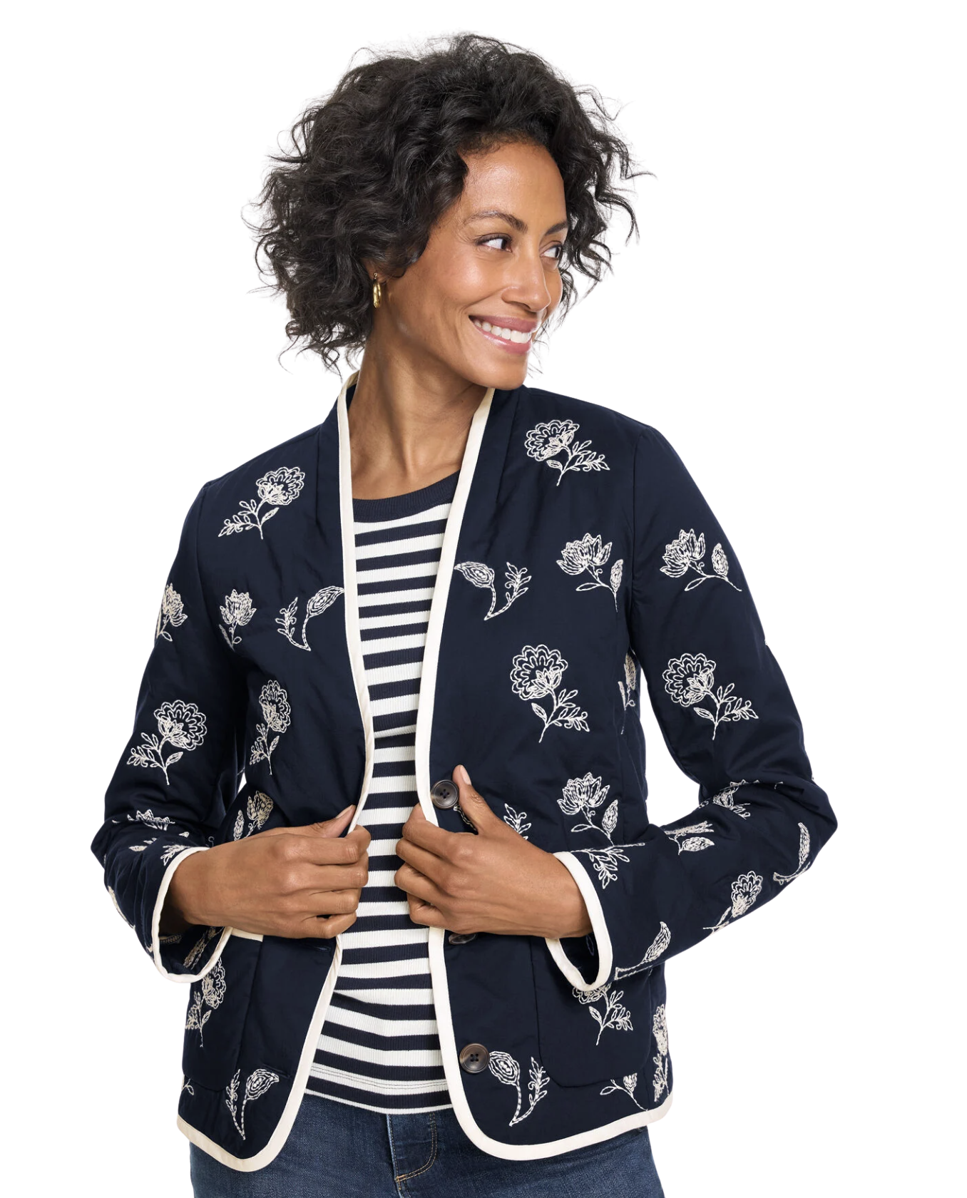Embroidered Poplin Quilted Jacket