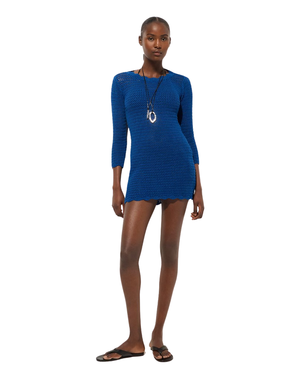 Scallop-trim crochet mini dress