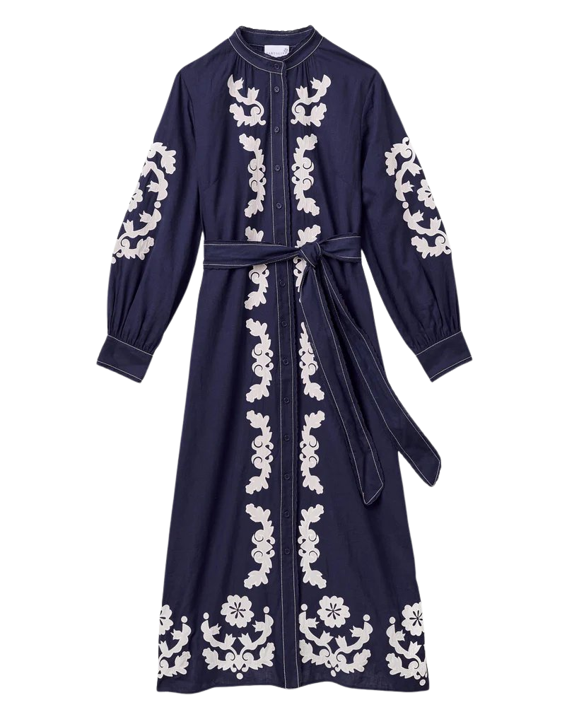 Ophelia Dress in Navy Prairie Floral Applique