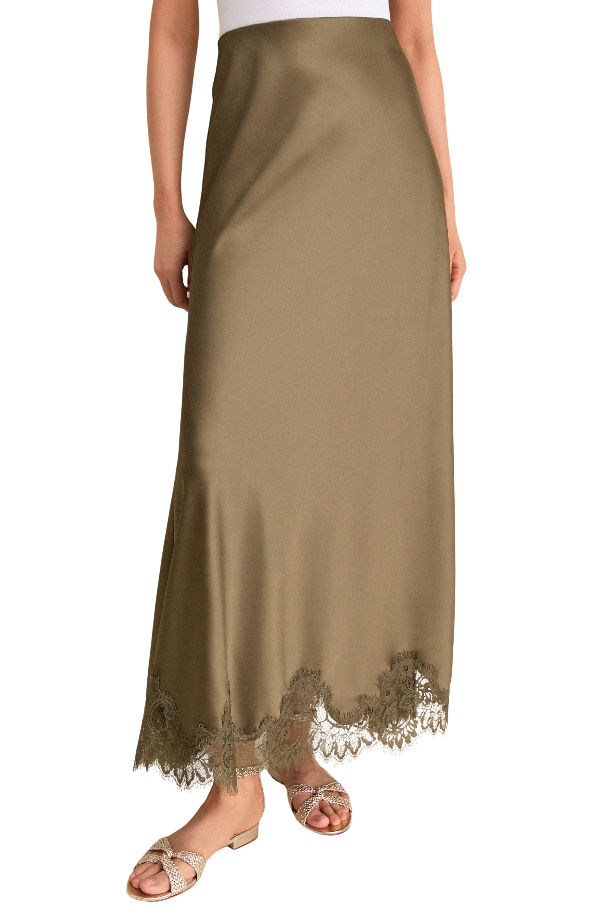 Burnt Olive Satin Mischa Slip Skirt