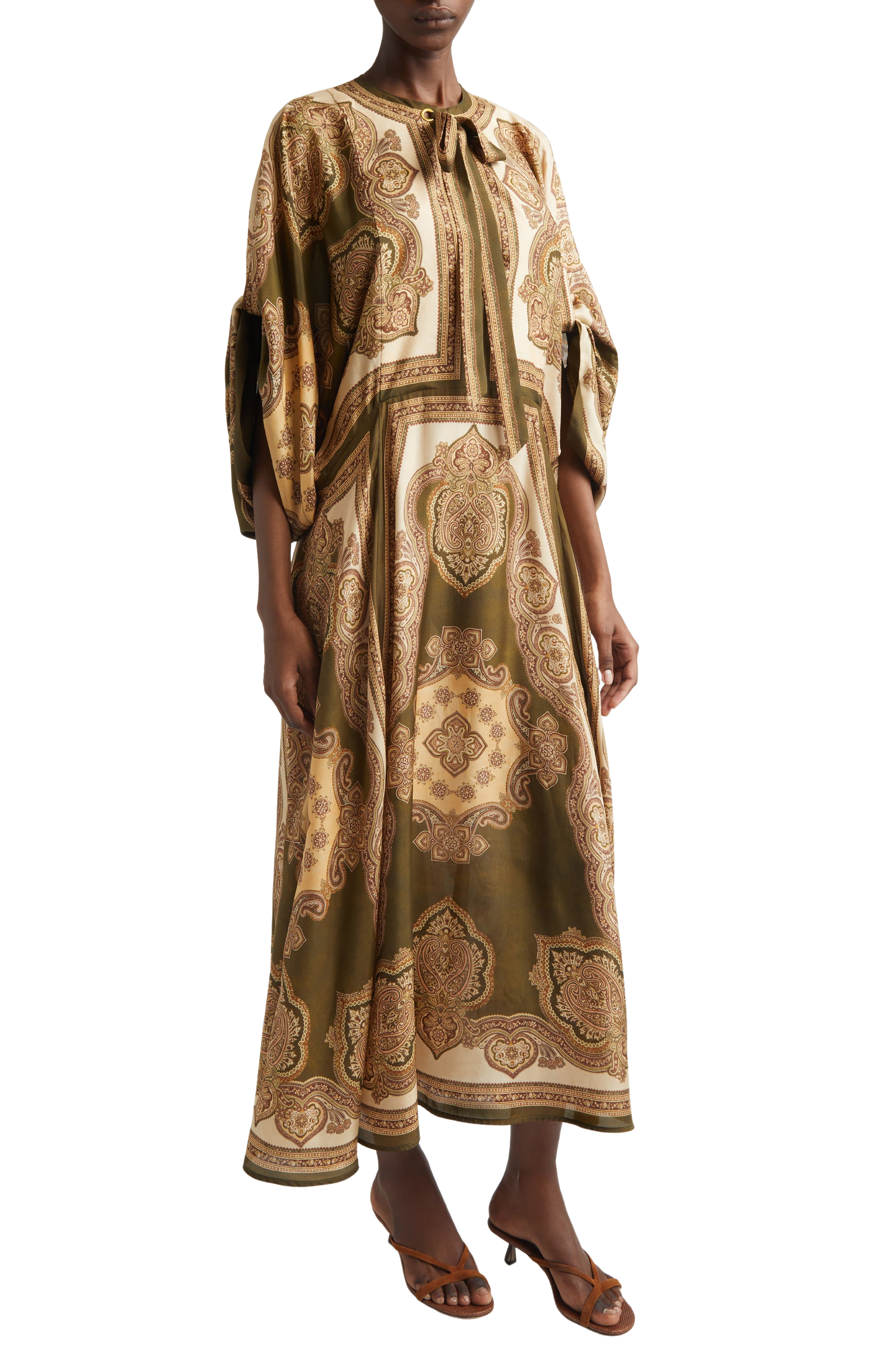 Paisley Print Habutai Silk Maxi Dress